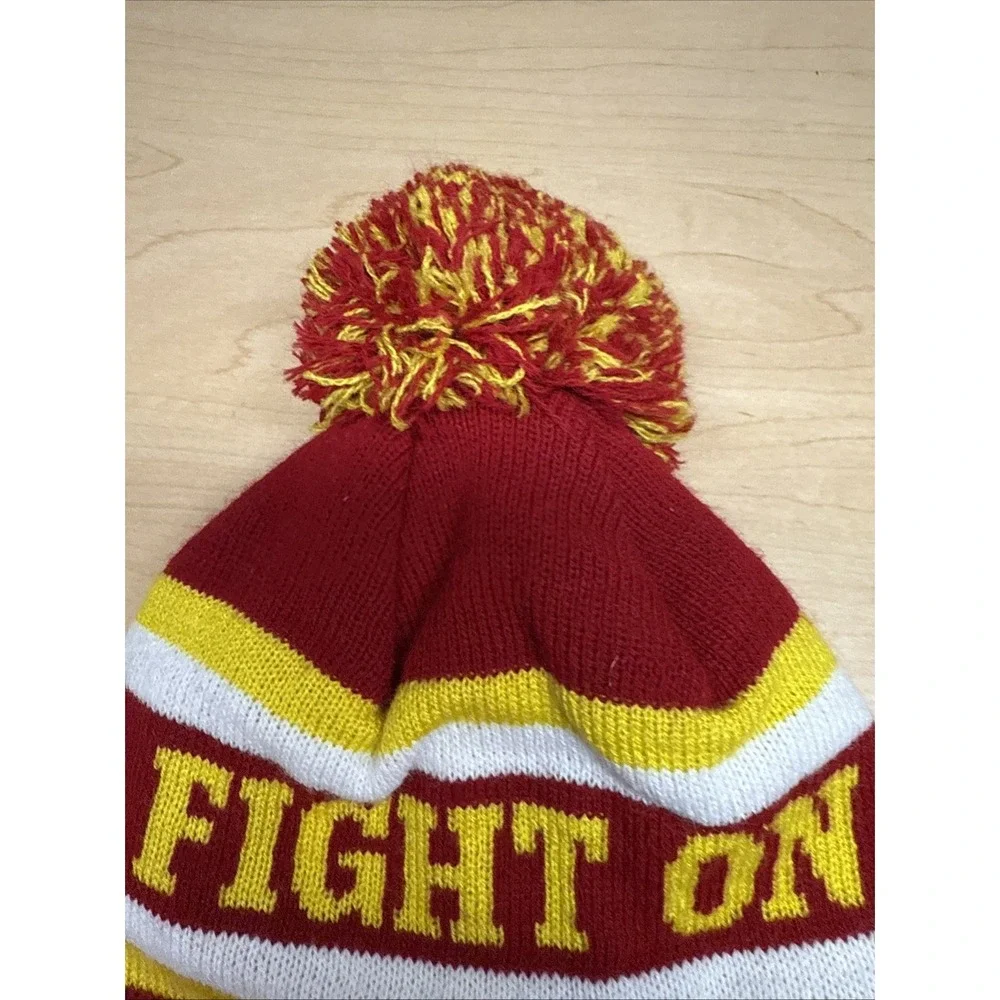 USC Trojans Fight On Knit Beanie Pom Hat Red White Yellow